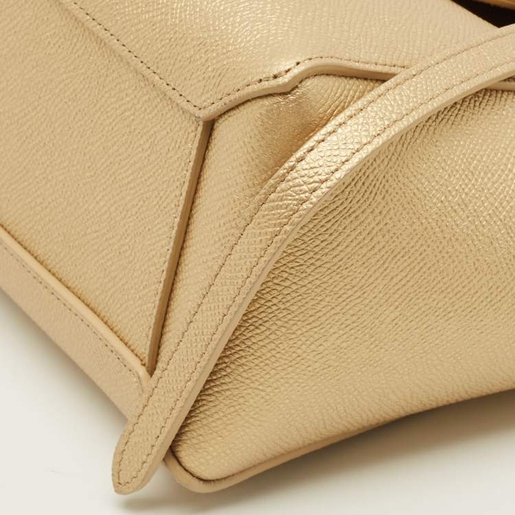 Pre Owned Celine Belt Nano Gold Leather Top Handle Bag