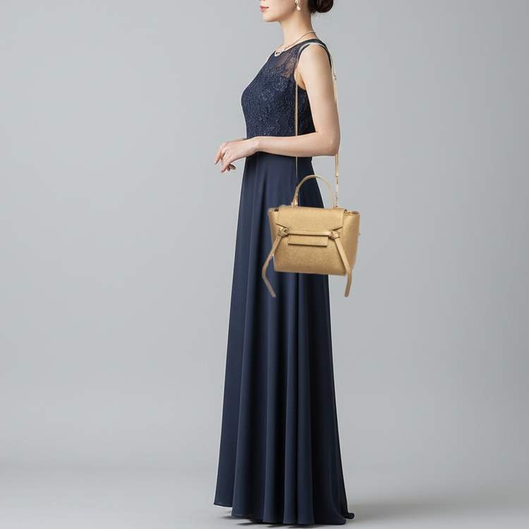 Pre Owned Celine Belt Nano Gold Leather Top Handle Bag