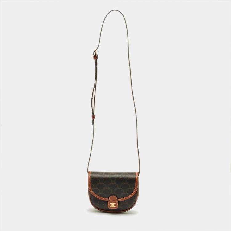 Pre Owned Celine Besace Mini Brown Triomphe Coated Canvas Crossbody Bag
