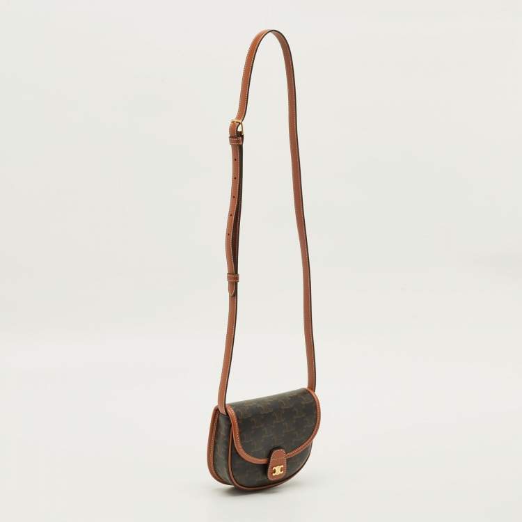 Pre Owned Celine Besace Mini Brown Triomphe Coated Canvas Crossbody Bag