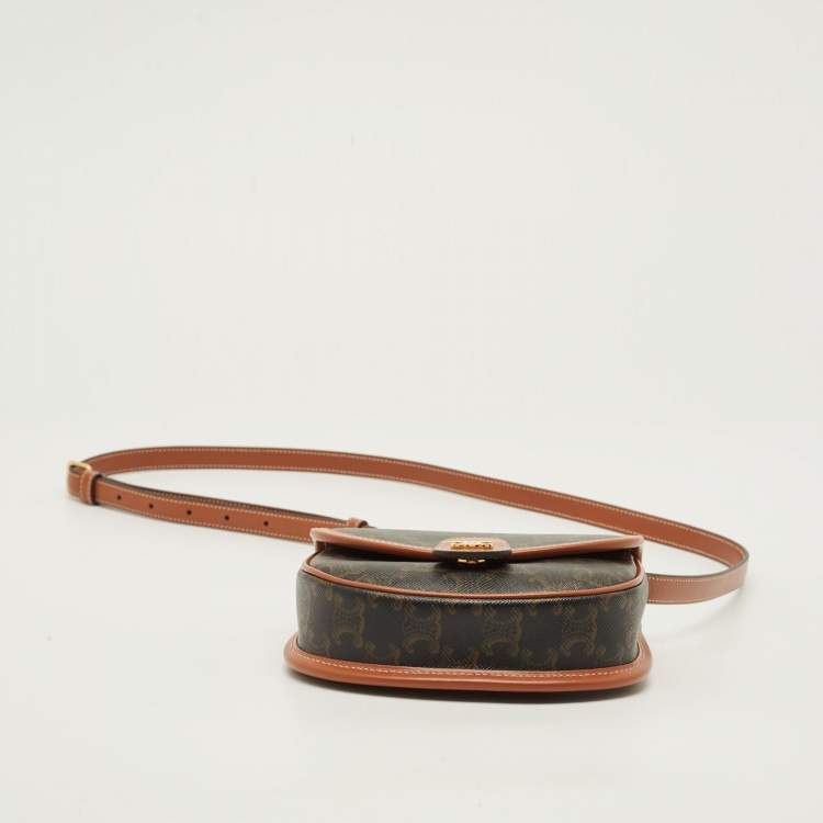 Pre Owned Celine Besace Mini Brown Triomphe Coated Canvas Crossbody Bag