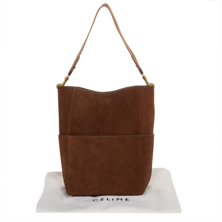Pre Owned Celine Brown Suede Sangle Bucket Bag