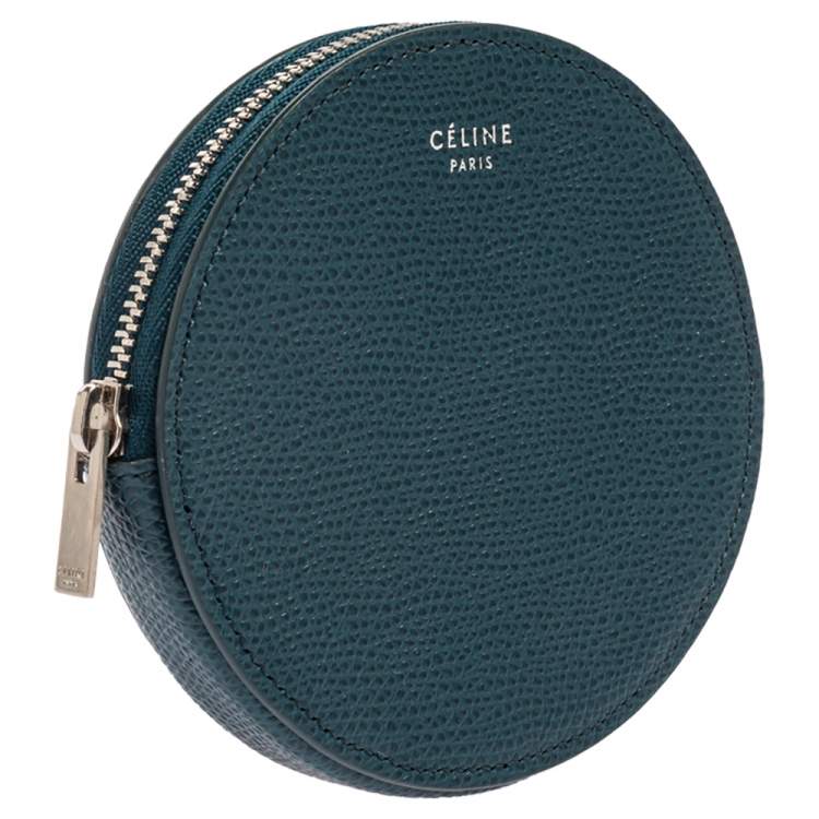 Pre Owned Céline Blue Grained Leather Round Coin Purse
