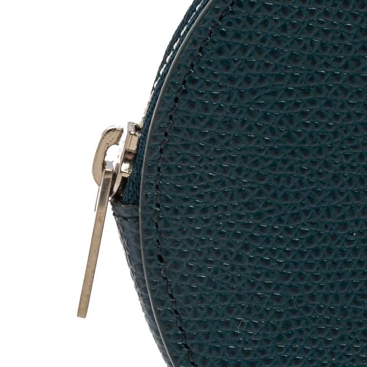 Pre Owned Céline Blue Grained Leather Round Coin Purse