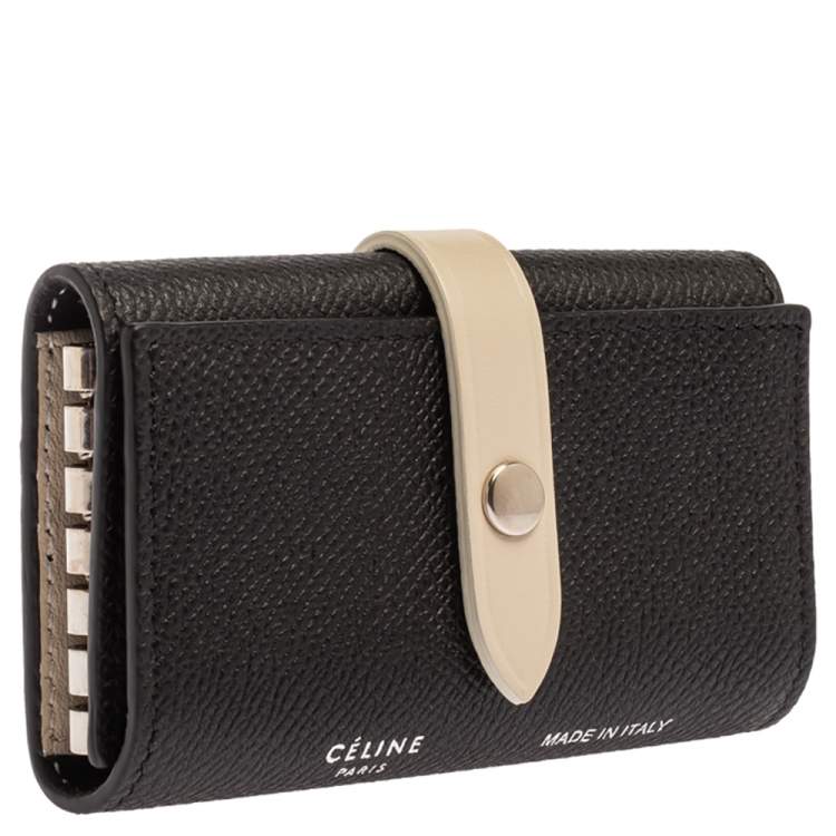 Pre Owned Celine Black/Ivory Grained Leather Strap Key Case