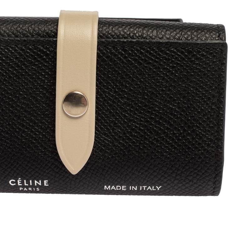 Pre Owned Celine Black/Ivory Grained Leather Strap Key Case