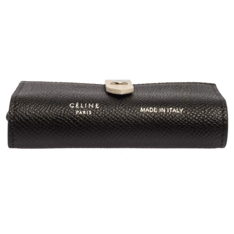Pre Owned Celine Black/Ivory Grained Leather Strap Key Case