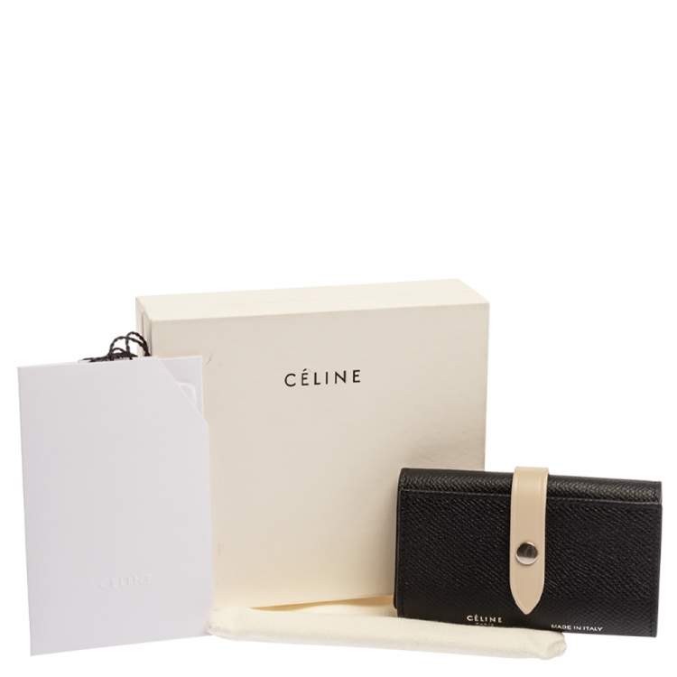 Pre Owned Celine Black/Ivory Grained Leather Strap Key Case