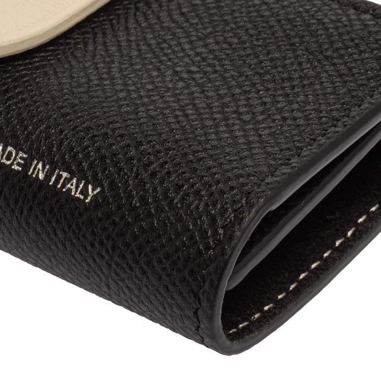 Pre Owned Celine Black/Ivory Grained Leather Strap Key Case