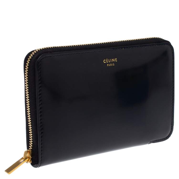 Pre Owned Celine Black Metallic Leather Zip Around Wallet