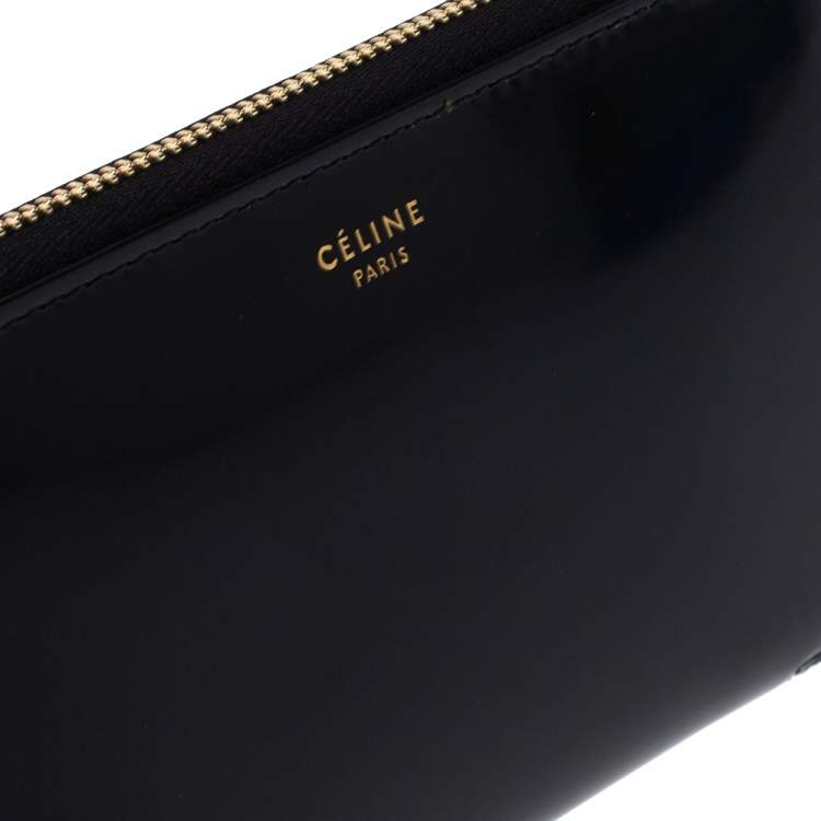 Pre Owned Celine Black Metallic Leather Zip Around Wallet
