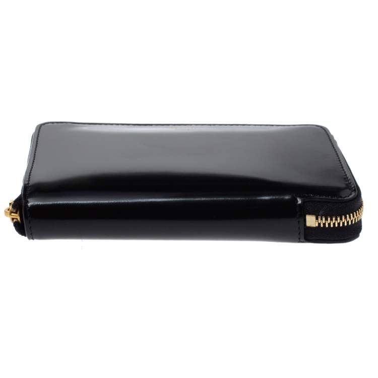 Pre Owned Celine Black Metallic Leather Zip Around Wallet