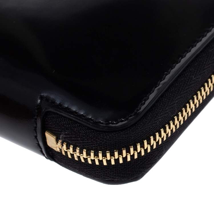Pre Owned Celine Black Metallic Leather Zip Around Wallet