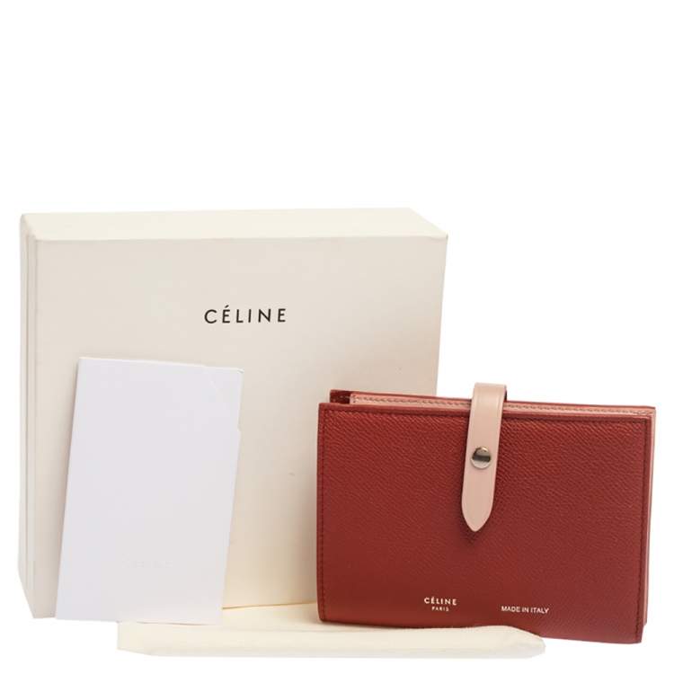 Pre Owned Celine Red/Light Pink Grained Leather Multifunction Strap Wallet