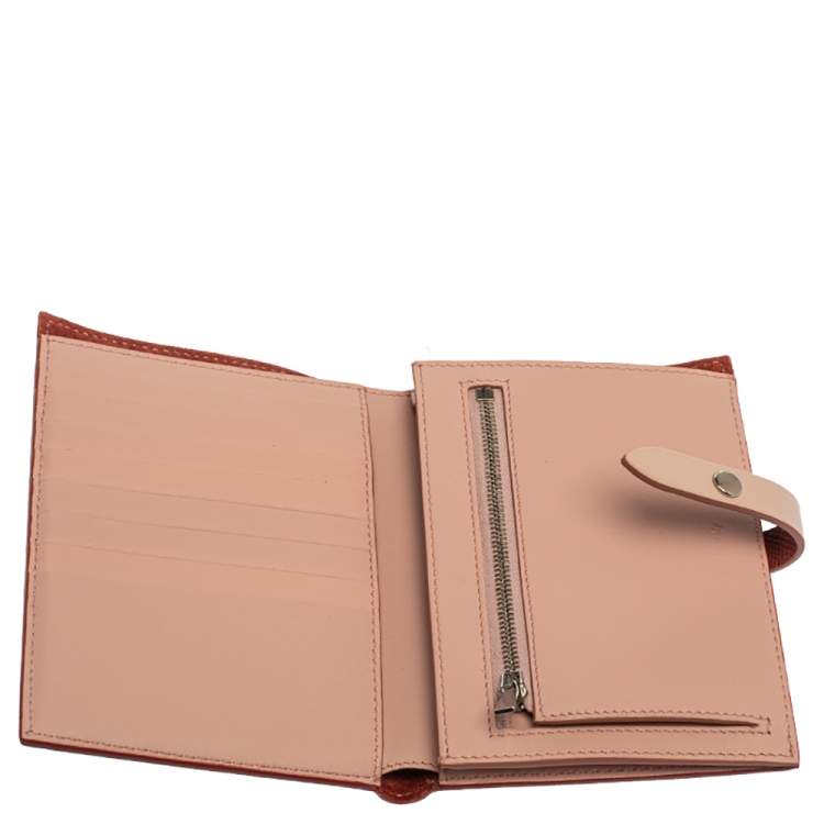 Pre Owned Celine Red/Light Pink Grained Leather Multifunction Strap Wallet