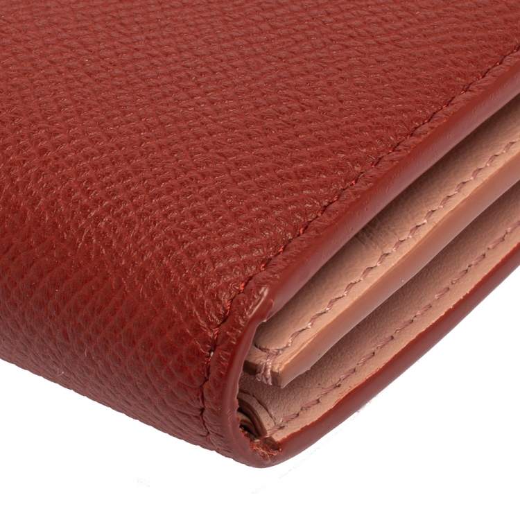 Pre Owned Celine Red/Light Pink Grained Leather Multifunction Strap Wallet