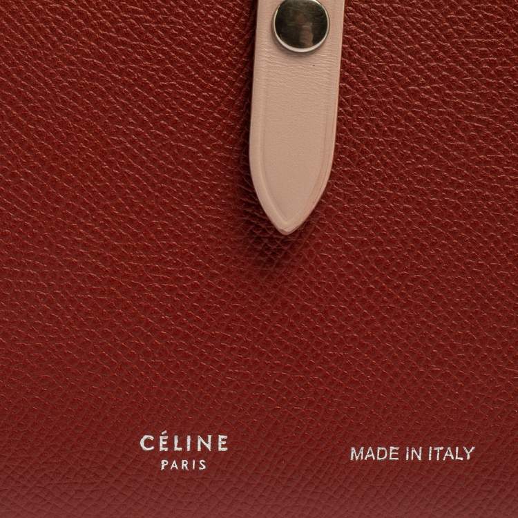 Pre Owned Celine Red/Light Pink Grained Leather Multifunction Strap Wallet