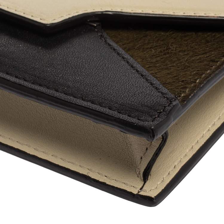 Pre Owned Celine Multicolor Leather and Calfhair Diamond Card Case