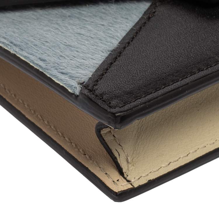 Pre Owned Celine Multicolor Leather and Calfhair Diamond Card Case