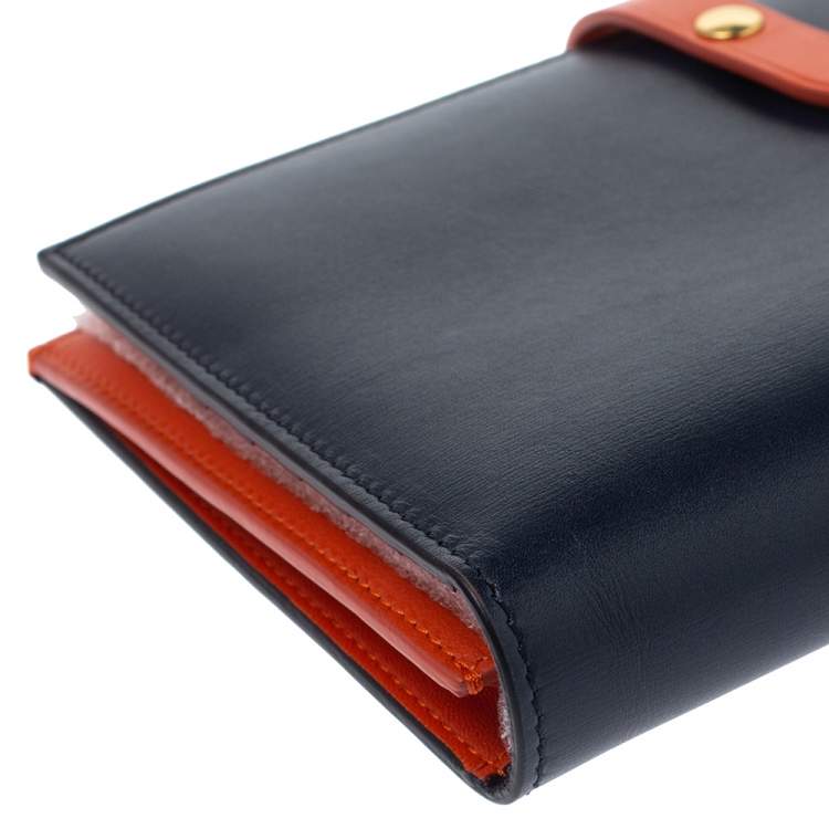 Pre Owned Celine Navy Blue/Orange Leather Large Multifunction Strap Wallet