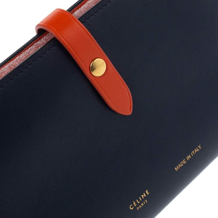 Pre Owned Celine Navy Blue/Orange Leather Large Multifunction Strap Wallet