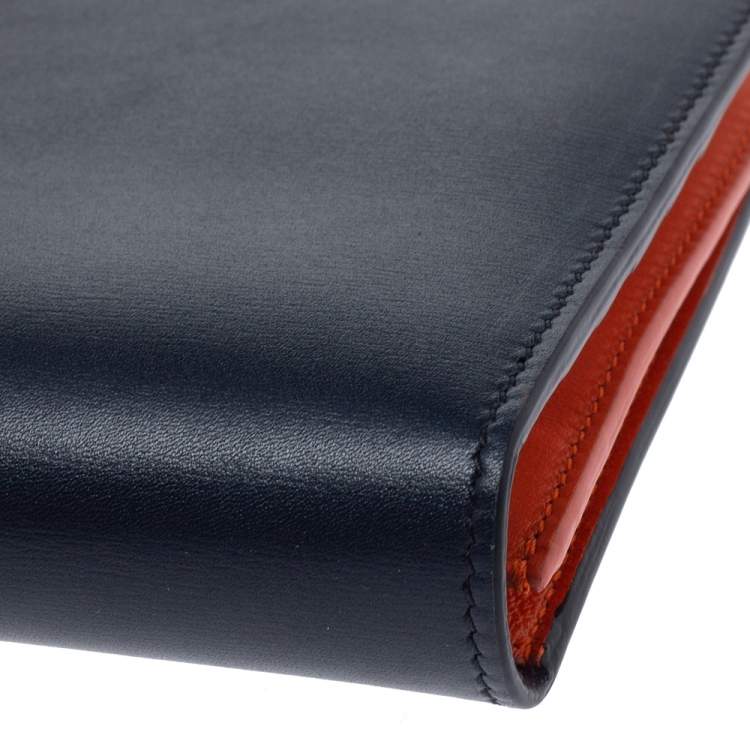 Pre Owned Celine Navy Blue/Orange Leather Large Multifunction Strap Wallet