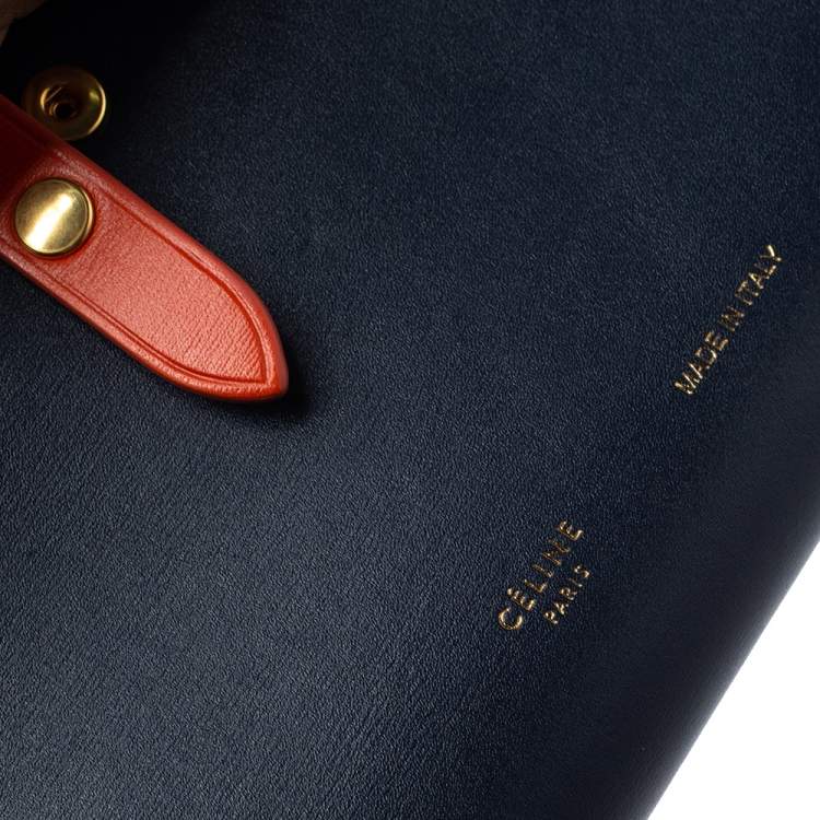 Pre Owned Celine Navy Blue/Orange Leather Large Multifunction Strap Wallet