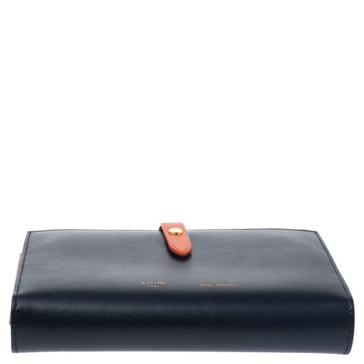 Pre Owned Celine Navy Blue/Orange Leather Large Multifunction Strap Wallet