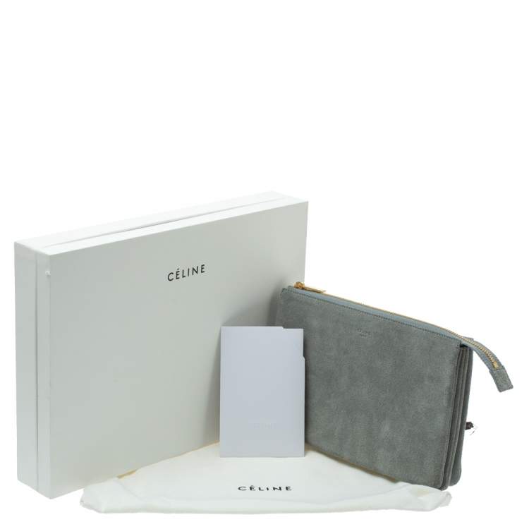 Pre Owned Celine Grey Suede Trio Zip Clutch