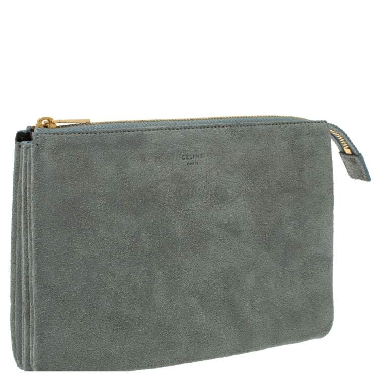 Pre Owned Celine Grey Suede Trio Zip Clutch