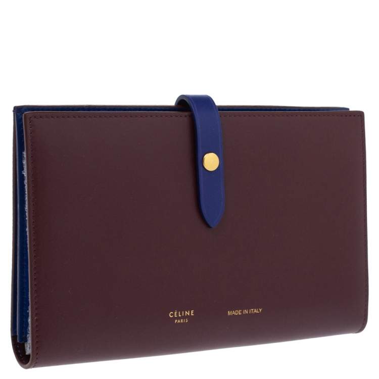 Pre Owned Celine Burgundy/Blue Leather Large Multifunction Strap Wallet