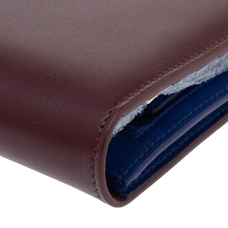 Pre Owned Celine Burgundy/Blue Leather Large Multifunction Strap Wallet