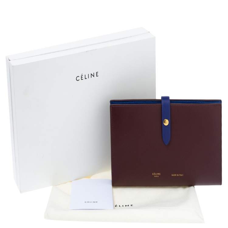 Pre Owned Celine Burgundy/Blue Leather Large Multifunction Strap Wallet