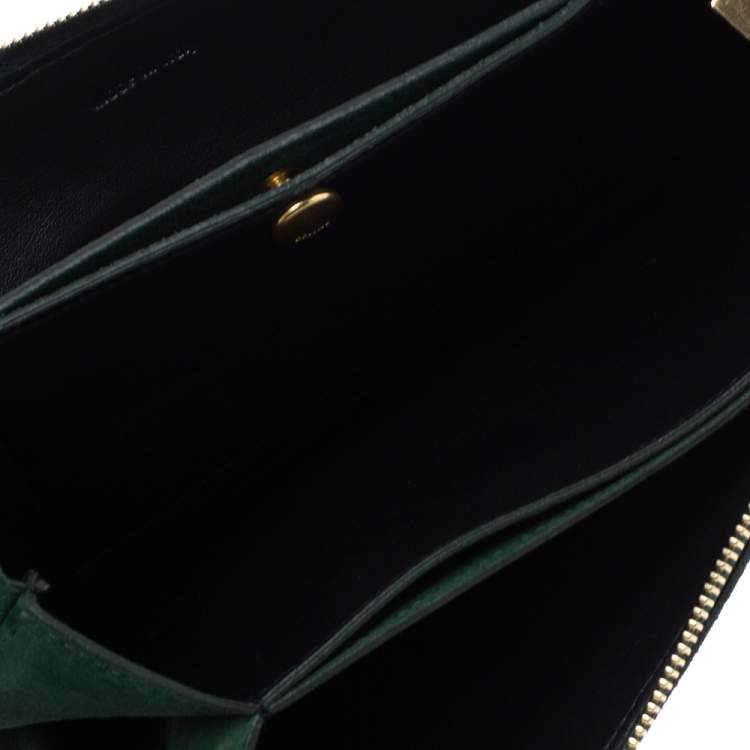 Pre Owned Celine Green Suede Trio Zip Clutch