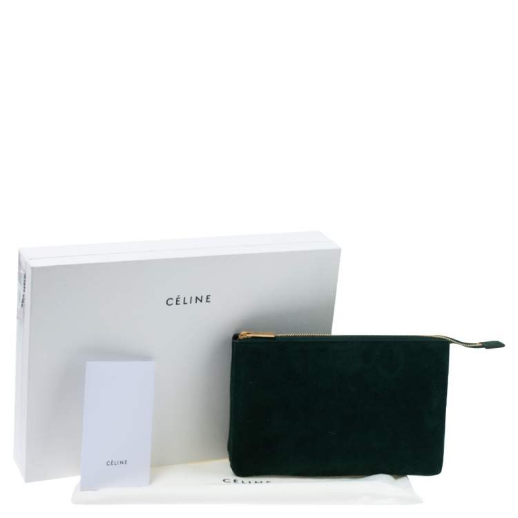Pre Owned Celine Green Suede Trio Zip Clutch
