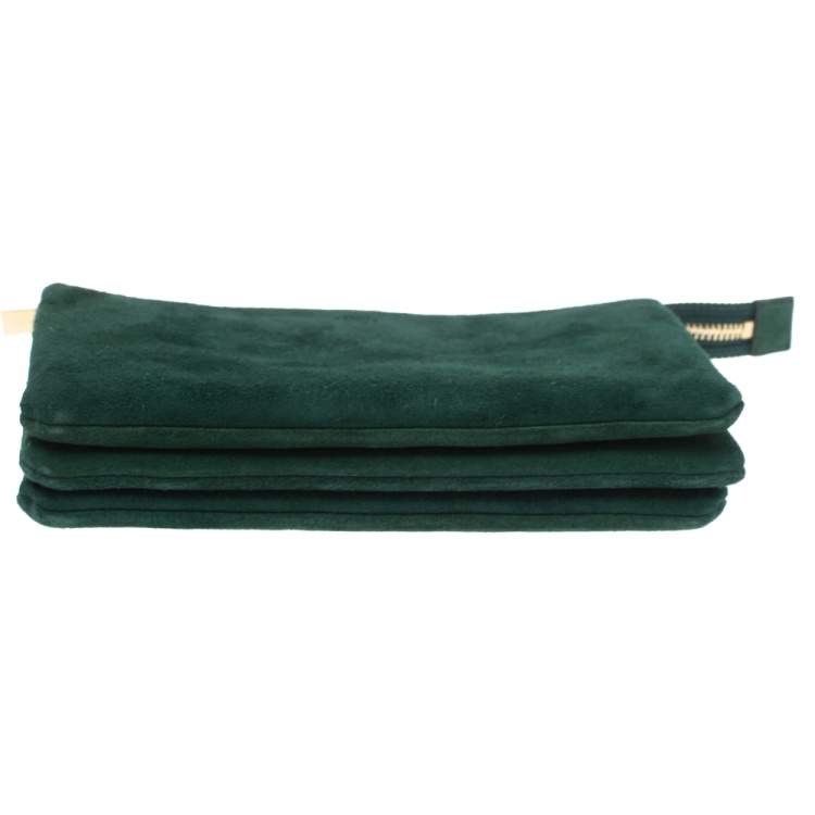 Pre Owned Celine Green Suede Trio Zip Clutch