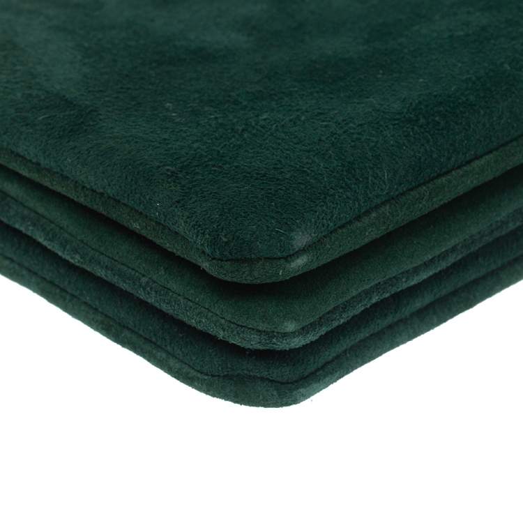 Pre Owned Celine Green Suede Trio Zip Clutch