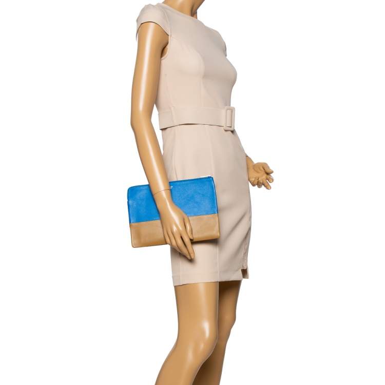 Pre Owned Celine Blue/Brown Leather Solo Clutch 