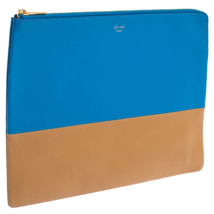Pre Owned Celine Blue/Brown Leather Solo Clutch 