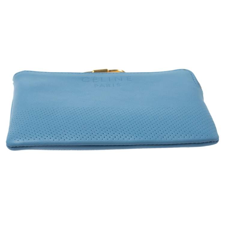Pre Owned Celine Blue Perforated Leather Solo Coin Purse 