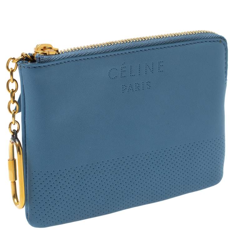 Pre Owned Celine Blue Perforated Leather Solo Coin Purse 