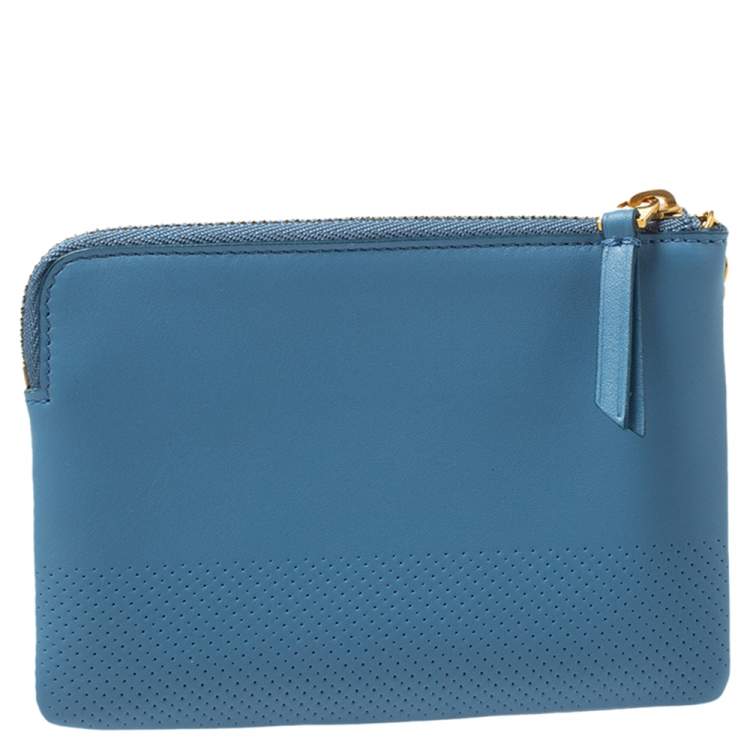 Pre Owned Celine Blue Perforated Leather Solo Coin Purse 