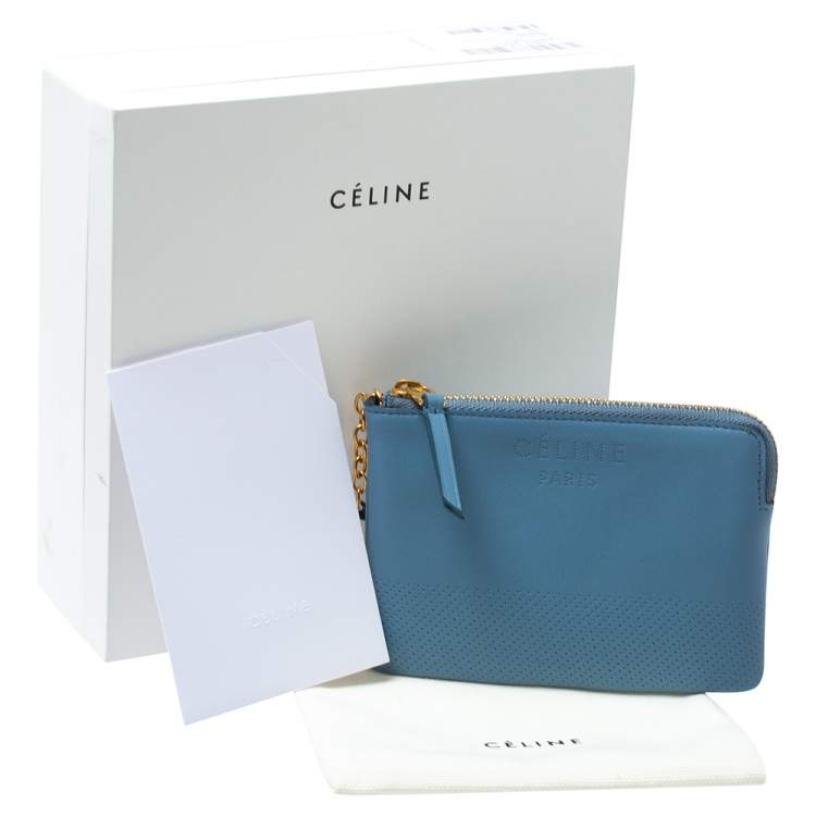 Pre Owned Celine Blue Perforated Leather Solo Coin Purse 