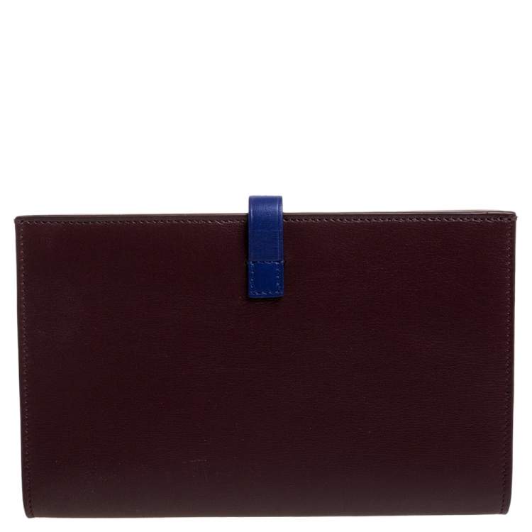 Pre Owned Celine Maroon/Blue Leather Large Multifunction Strap Wallet