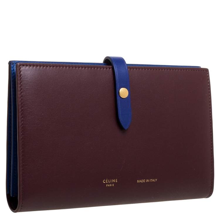 Pre Owned Celine Maroon/Blue Leather Large Multifunction Strap Wallet