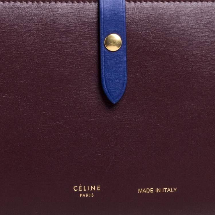 Pre Owned Celine Maroon/Blue Leather Large Multifunction Strap Wallet