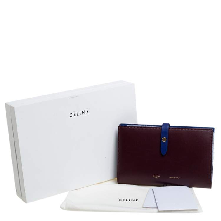 Pre Owned Celine Maroon/Blue Leather Large Multifunction Strap Wallet