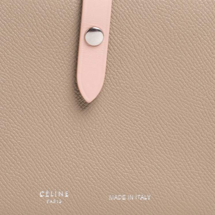 Pre Owned Celine Beige/Pink Leather Large Multifunction Strap Wallet