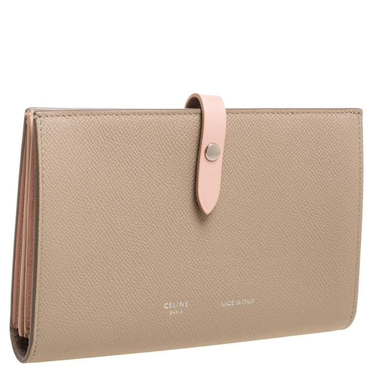 Pre Owned Celine Beige/Pink Leather Large Multifunction Strap Wallet