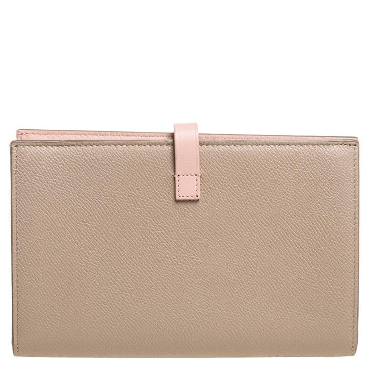 Pre Owned Celine Beige/Pink Leather Large Multifunction Strap Wallet
